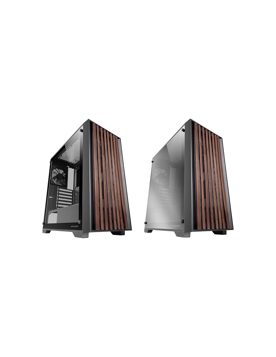 Caja ATX Semitorre Mcwoodc Madera y Cristal Cromado 2x3.5 3x2.5 GPU 365mm — vista detalle 1