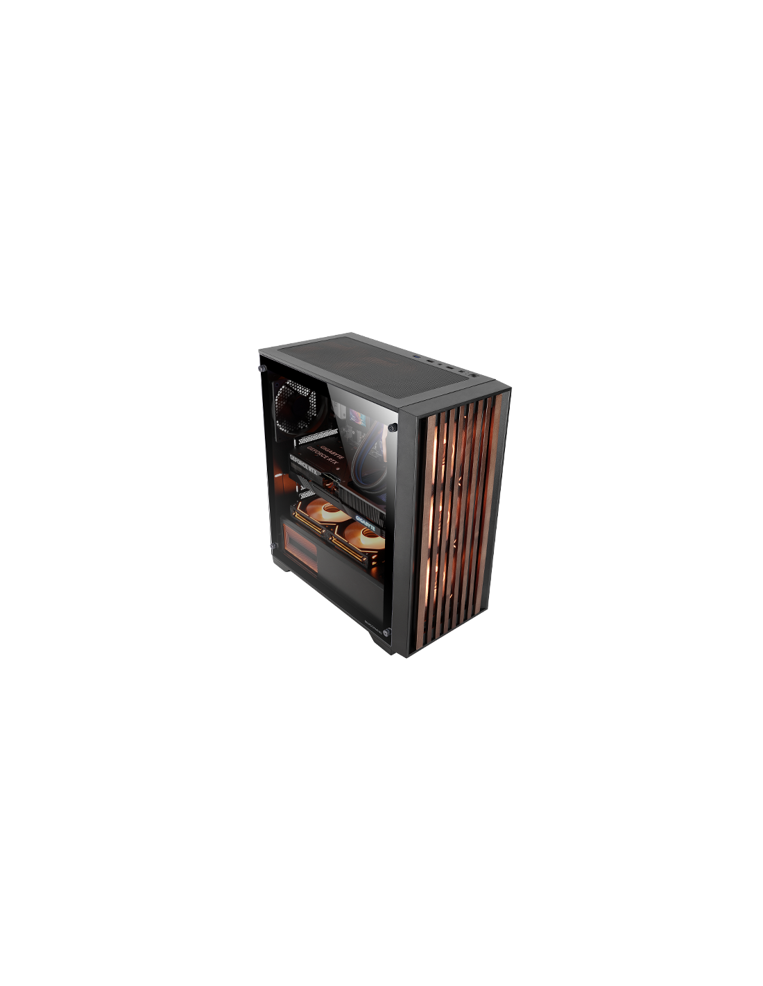 Caja ATX Semitorre Mcwoodc Madera y Cristal Cromado 2x3.5 3x2.5 GPU 365mm — vista detalle 2
