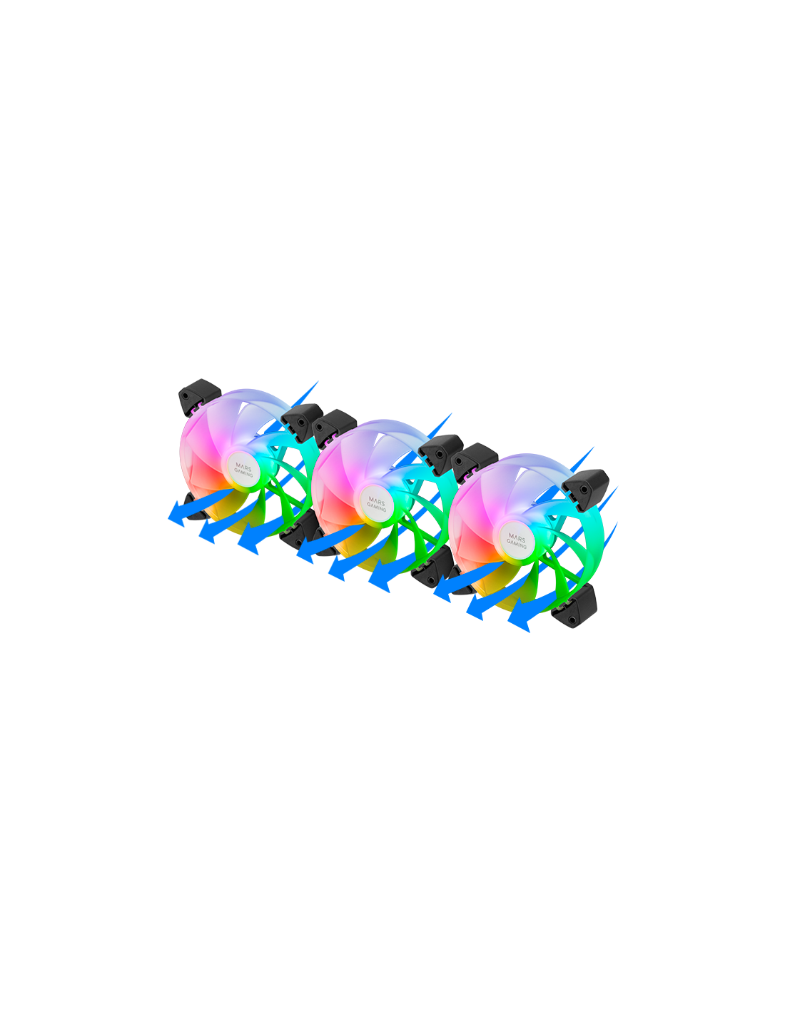 MARS GAMING MF-3ARW — Kit 3 ventiladores ARGB 120mm aspas invertidas 4