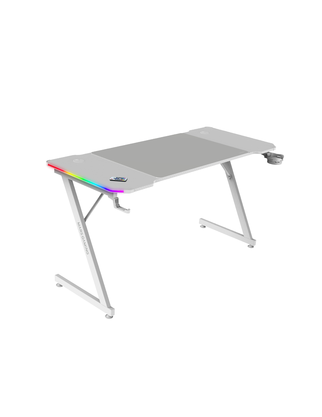 Mesa MGDX140RGBW Chasis Acero 140x60x75 Fibra de Carbono RGB Mando Gestion Cables Blanco