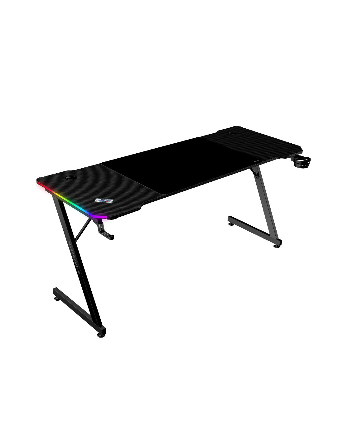 Mesa MGDX160RGBW Chasis Acero 160x60x75 Fibra de Carbono RGB Mando Gestion Cables Blanco