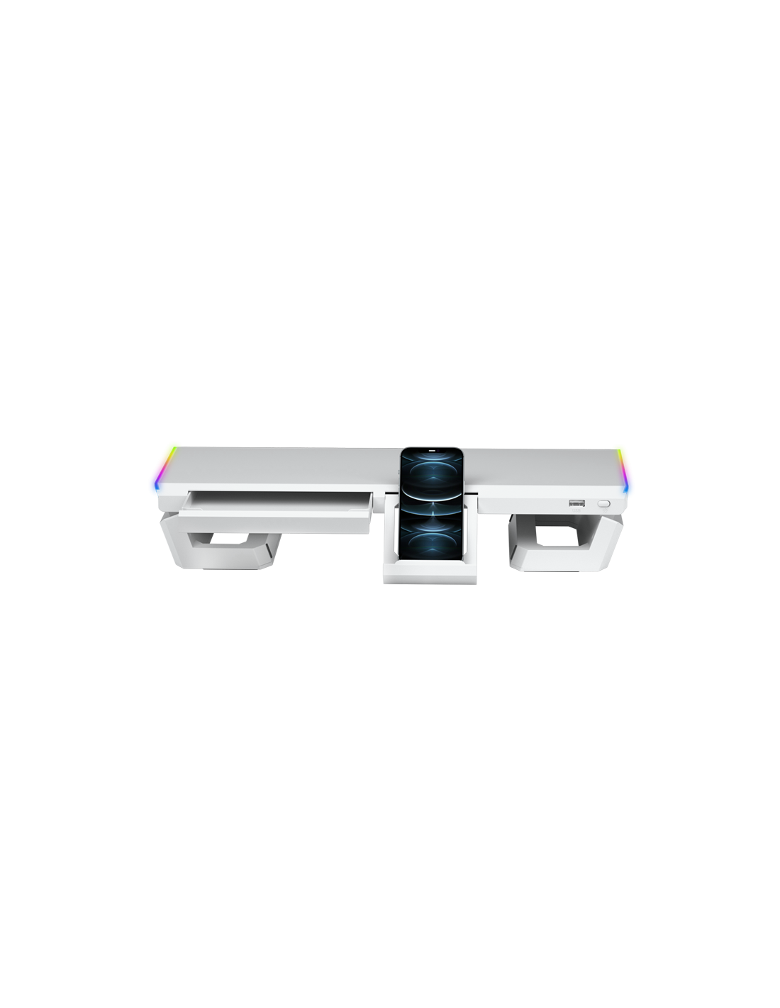 Mars Gaming MGS-ONE White — Soporte ajustable con USB 2.0 e iluminación RGB — vista detalle 1