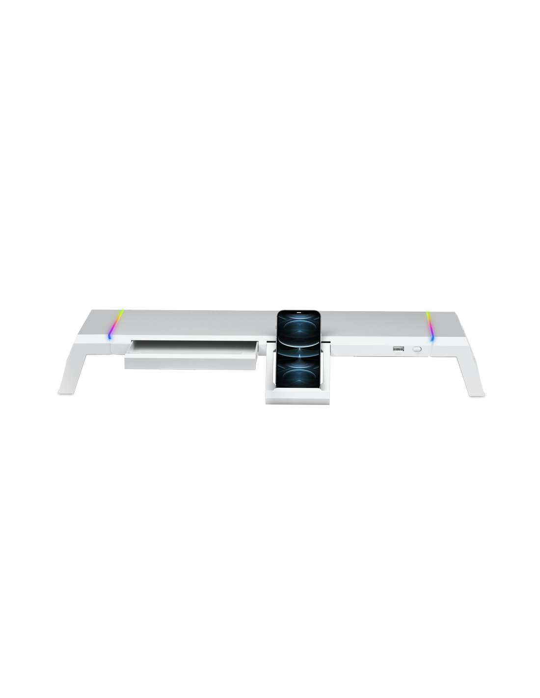 Mars Gaming MGS-ONE White — Soporte ajustable con USB 2.0 e iluminación RGB — vista detalle 2