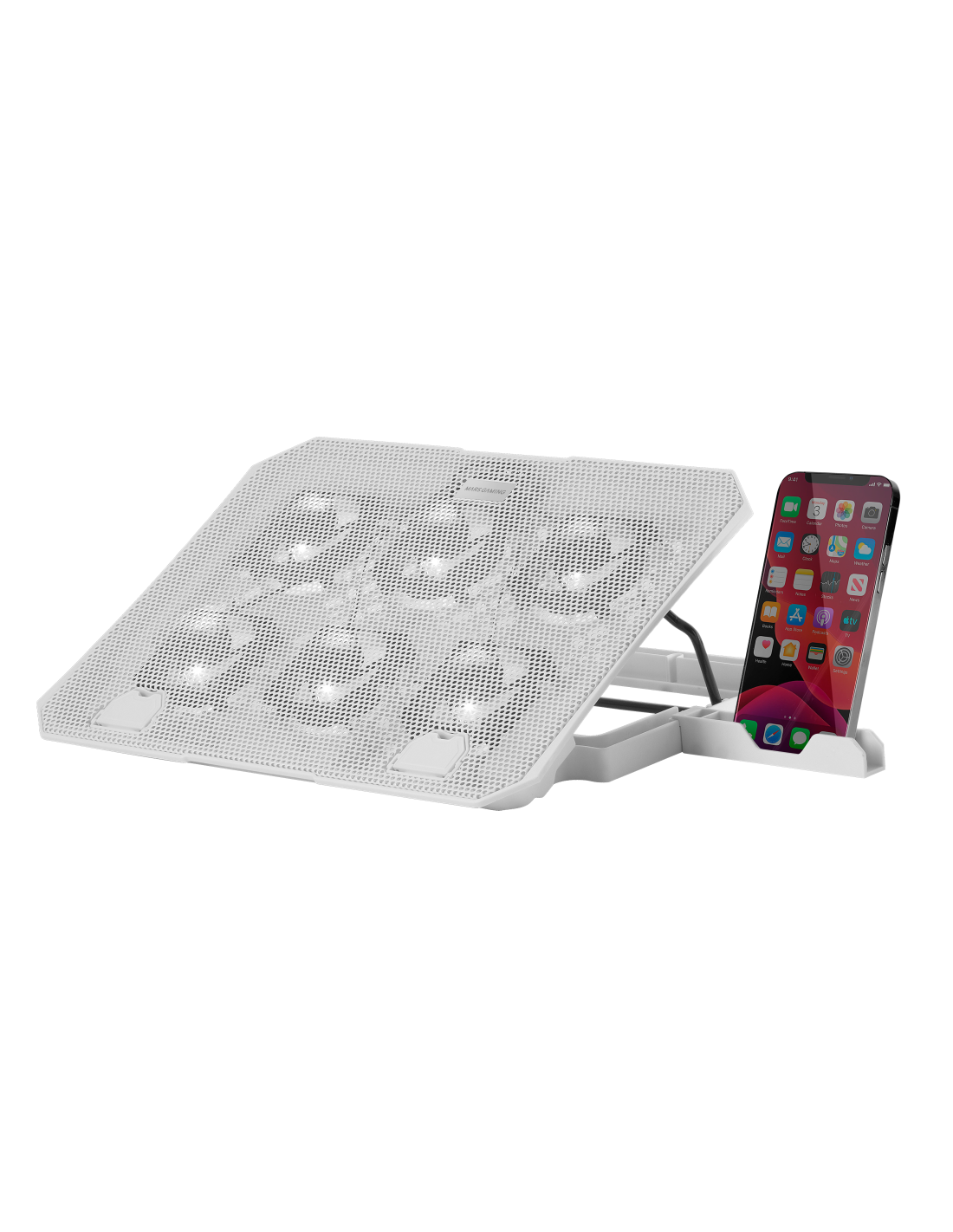 BASE de Refrigeracion para Portatiles MNBC23W con Soporte de MOVIL/TABLET 6XFANS White — vista detalle 1